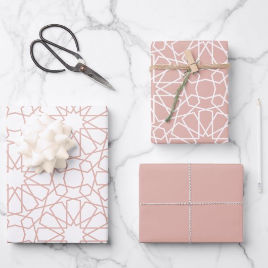 Dusty Pink Arabesque Pattern Gift Wrapping Paper (Voorkant)