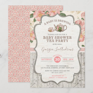 Dusty Pink Baby shower Tea Party Floral Kaart