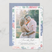 Dusty Pink Blue Floral Sla de datum fotokaart op Kaart (Voorkant / Achterkant)