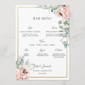 Dusty Pink Blush Rozen Poppy Floral Bar Drink Menu (Achterkant)