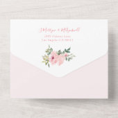 Dusty Pink Blush Waterverf Rozen Weddenschap All In One Uitnodiging (Achterkant)