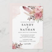 Dusty Pink Boho Bloemen Bruiloft Uitnodiging (Voorkant / Achterkant)