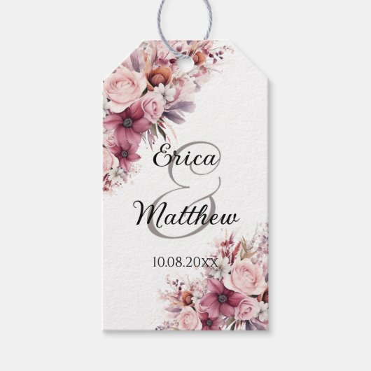Dusty Pink Boho Floral Modern Script Wedding Cadeaulabel (Voorkant)