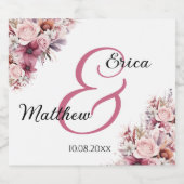 Dusty Pink Boho Floral Modern Script Wedding Sparkling Wijnetiket (Enkel label)