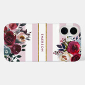 Dusty Pink Boho Floral Stripe Monogram Case-Mate iPhone Case (Achterkant (horizontaal))