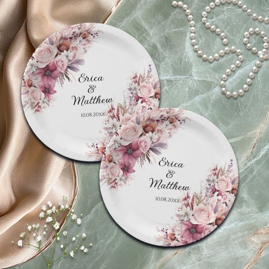 Dusty Pink Boho Floral Wedding Papieren Bordje