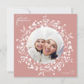 Dusty Pink Boho Wildflower Kerstmis Fotoplein Feestdagenkaart (Voorkant)