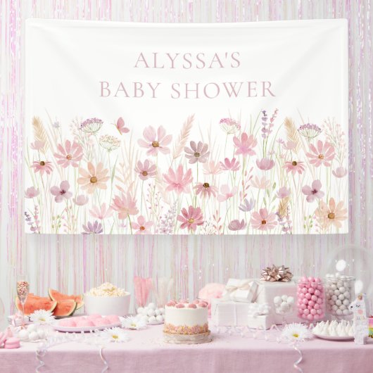 Dusty Pink Boho Wildflowers Baby shower Spandoek (Feest)
