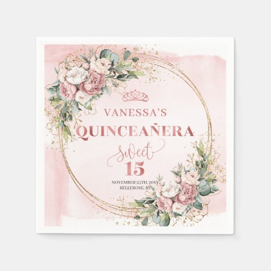 Dusty Pink Botanical Napkins Styled Quinceañera Servet (Voorkant)