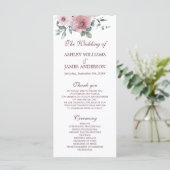 Dusty Pink Bourgogne Floral Wedding Programme (Debout devant)