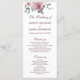 Dusty Pink Bourgogne Floral Wedding Programme