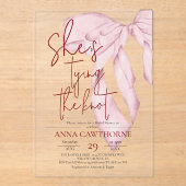 Dusty Pink Bow ⎮Modern Elegant Bridal Shower Acryl Uitnodigingen (Voorkant)