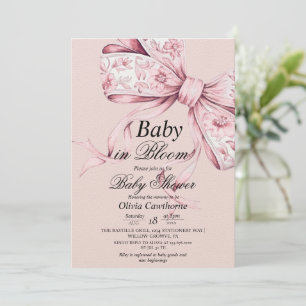 Dusty Pink Bow Waterverf Baby shower Uitnodiging