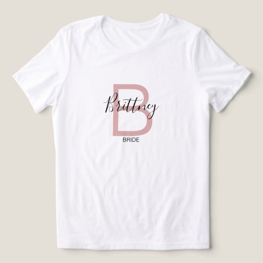 Dusty Pink Bride Monogram Tri-Blend Shirt (Design voorkant)