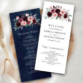 Dusty Pink Burgundy Floral Navy Wedding Programme