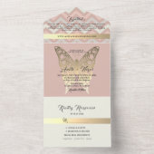 Dusty Pink Butterfly All-in-One Wedding Uitnodigen All In One Uitnodiging (Binnen)
