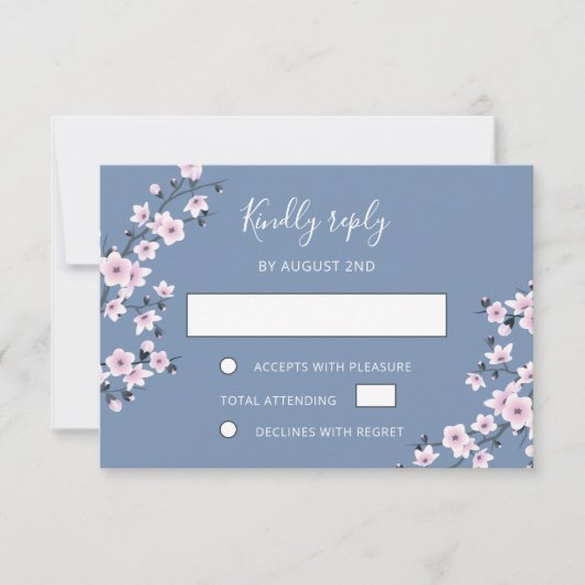 Dusty Pink Cherry Blossom Wedding RSVP Kaartje (Voorkant)