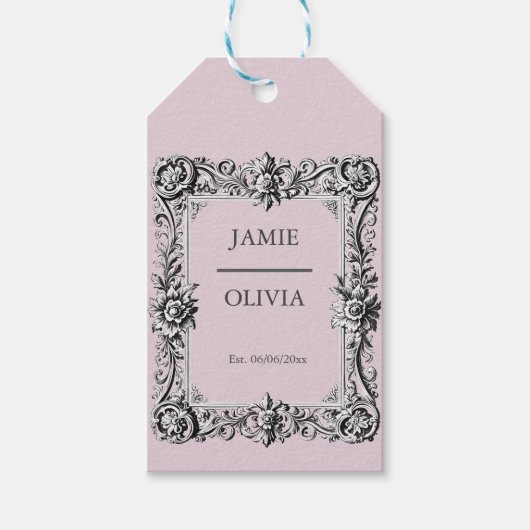 dusty pink Custom Victorian Scroll Frame – wedding Cadeaulabel (Voorkant)