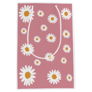 Dusty Pink Daisy Floral Gift Bag Medium Cadeauzakje