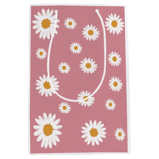 Dusty Pink Daisy Floral Gift Bag Medium Cadeauzakje (Voorkant)