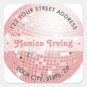 Dusty Pink Disco Ball Retro 70s Adres Sticker (Voorkant)