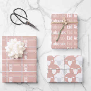 Dusty Pink Eid Adha Mubarak Kaaba Schaap Patroon Inpakpapier Vel