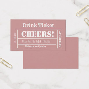 Dusty Pink Elegant Wedding Gratis Drink Ticket Visitekaartje