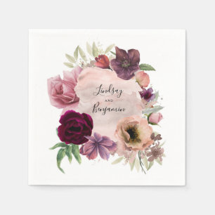  Dusty Pink en Bourgondië Floral Waterverf Servet