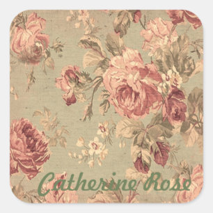 Dusty Pink en Sage Green Rozen gepersonaliseerd Vierkante Sticker