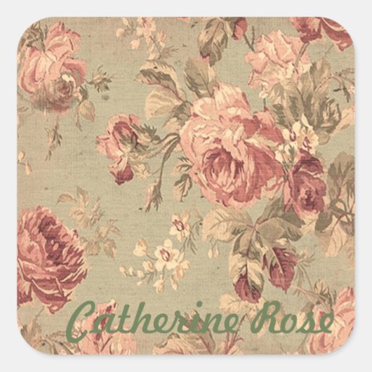 Dusty Pink en Sage Green Rozen gepersonaliseerd Vierkante Sticker (Voorkant)