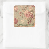 Dusty Pink en Sage Green Rozen gepersonaliseerd Vierkante Sticker (Tas)