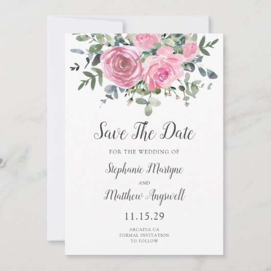 Dusty Pink Eucalyptus Botanical Wedding Save The Date (Voorkant)