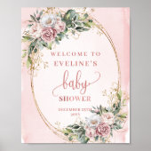 Dusty Pink Eucalyptus Welcome Baby Shower Poster (Devant)