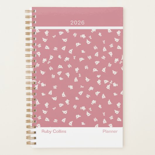 Dusty Pink Feminine Minimalist Floral Planner (Devant)