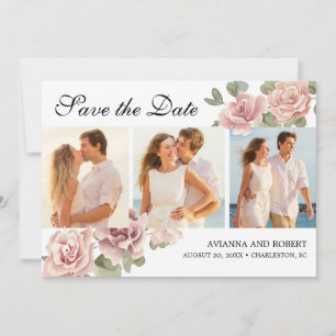 Dusty Pink Floral 3 Foto Modern Weddenschap Save The Date