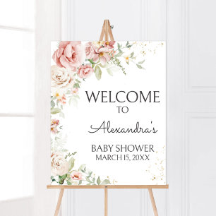 Dusty Pink Floral Baby shower Welkom Poster