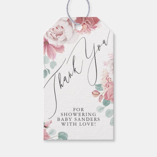Dusty Pink Floral Bedankt Label voor elk feest Cadeaulabel (Voorkant)