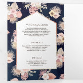 Dusty Pink Floral Boho Arbor Navy QR Code Weddensc Drieluik Uitnodiging (Binnenzijde eerst)