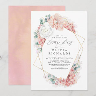 Dusty Pink Floral Botanical Elegant Verjaardag Inv Kaart