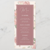 Dusty Pink Floral Botanical Weddenschap Dinner Menu (Voorkant)