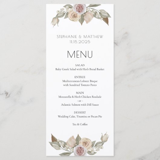 Dusty Pink Floral Botanical Wedding Menu (Voorkant)