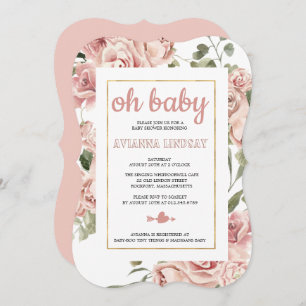 Dusty Pink Floral Botanisch Baby shower Kaart