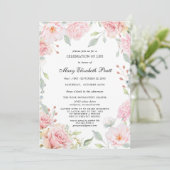 Dusty Pink Floral Celebration of Life Invitation Kaart (Staand voorkant)