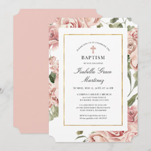 Dusty Pink Floral Elegant Baptisme Kaart