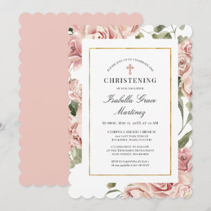 Dusty Pink Floral Elegant Christening Kaart