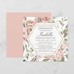 Dusty Pink Floral Gold Lijst Christening Kaart