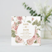 Dusty Pink Floral Gold Save the Date (Staand voorkant)