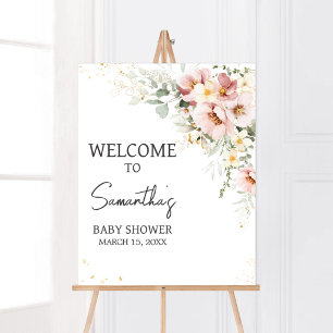 Dusty Pink Floral Greenery Baby shower Welkom Poster