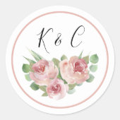 Dusty Pink Floral Monogram Initialen Boho Wedding Ronde Sticker (Voorkant)