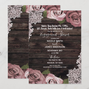 Dusty Pink Floral Rozen Rustisch Verloving Kaart